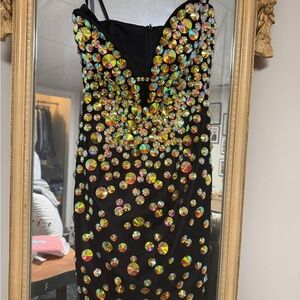 Jovani Strapless Black and Silver Embellished Dress